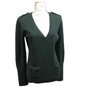 Diane von Furstenberg Wool Cashmere Green Sweater Sz S Shoulder Straps Pockets